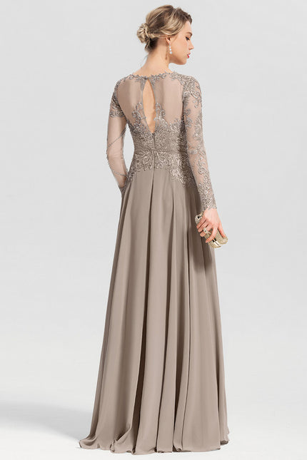 Robe Manche Longue Élégante Beige - gallery 2