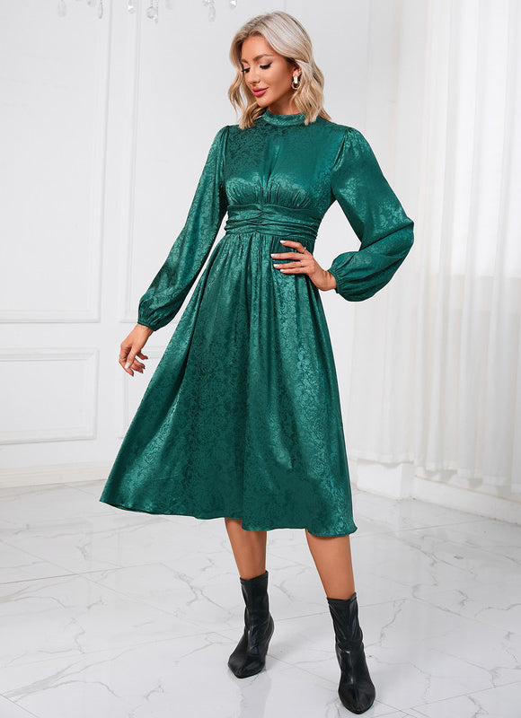 Robe Manche Longue Trapèze Satinée - gallery 4
