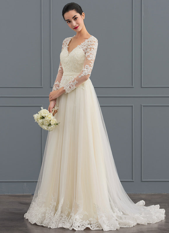 Robe Manche Longue Princesse Tulle Floral - gallery 4