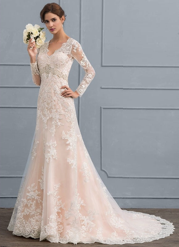 Robe Manche Longue Sirène Tulle Floral - gallery 2