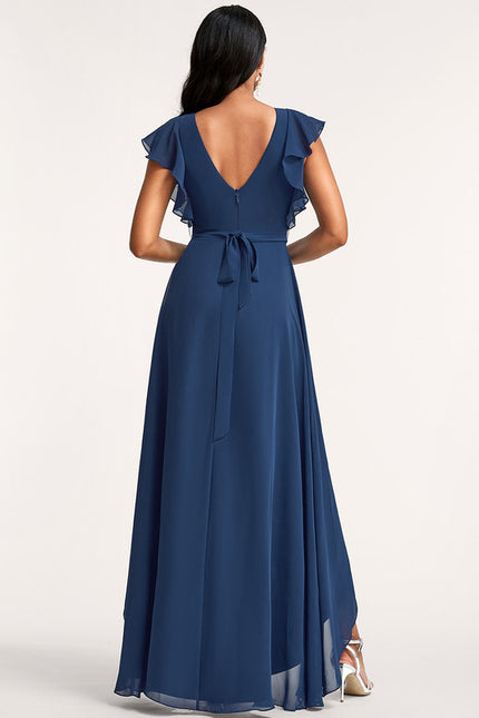 Robe Manche Longue Fluide Marine Volants - gallery 3