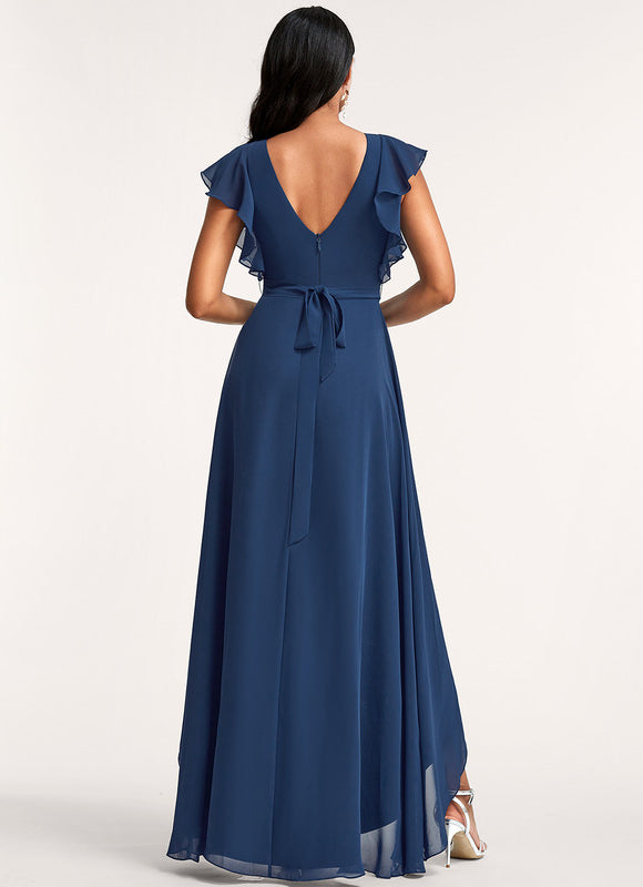 Robe Manche Longue Fluide Marine Volants - gallery 3