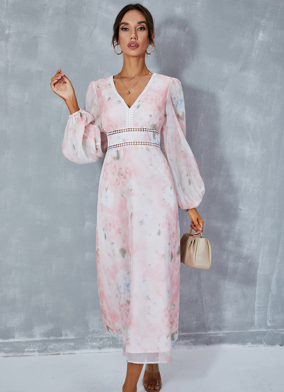 Robe Manche Longue Fleurie Fluide - gallery 5