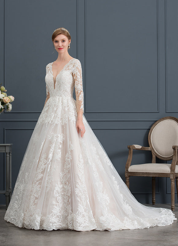 Robe Manche Longue Élégante En Tulle - gallery 2