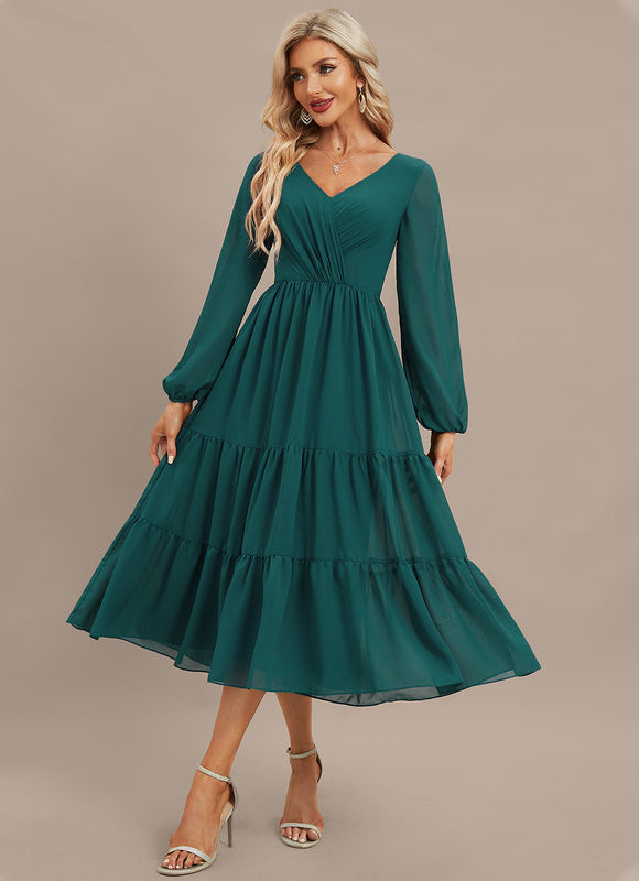 Robe Manche Longue Vaporeuse Émeraude - gallery 1
