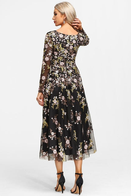 Robe Manche Longue Florale Noire Vaporeuse - gallery 5
