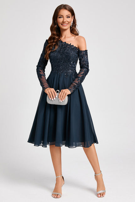 Robe Manche Longue Asymétrique Dentelle - gallery 3