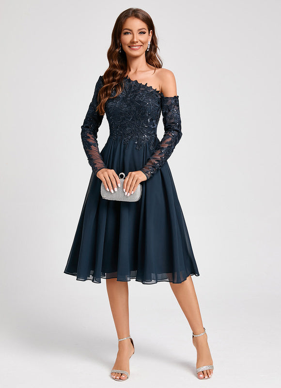 Robe Manche Longue Asymétrique Dentelle - gallery 3