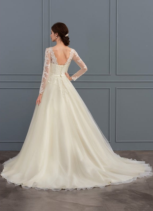 Robe Manche Longue Nuptiale Délicate - gallery 3