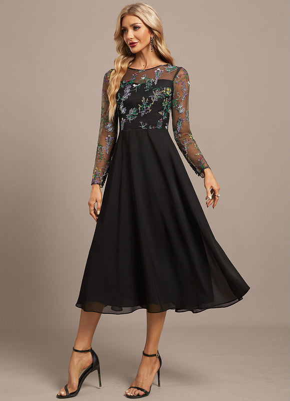 Robe Noire Manches Longues Dentelle - gallery 5