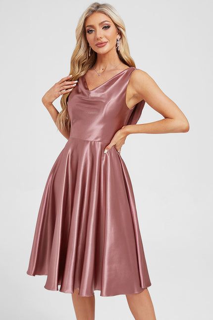 Robe Manche Longue Satin Rose Clair