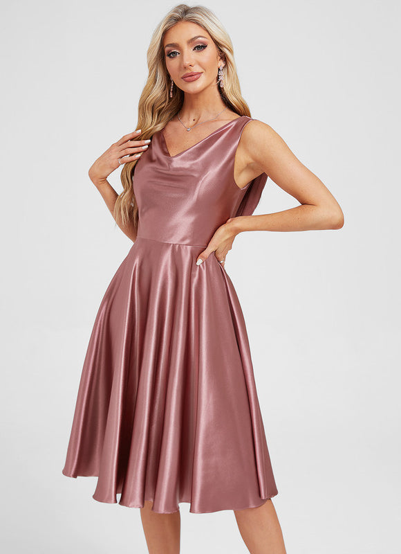 Robe Manche Longue Satin Rose Clair