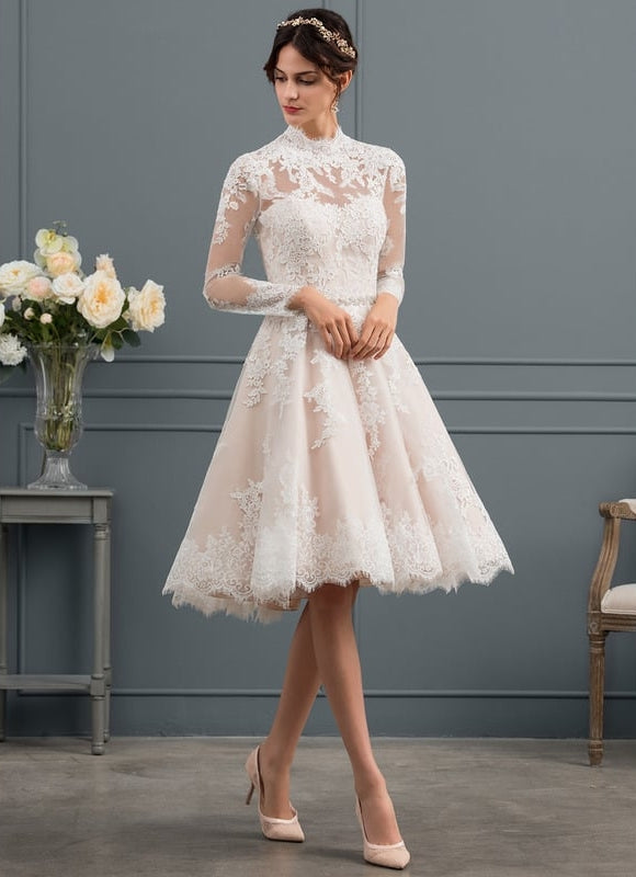 Robe Manche Longue Rétro En Tulle - gallery 4