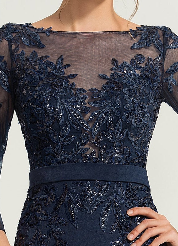 Robe Manche Longue Soirée Marine Élegante - gallery 1