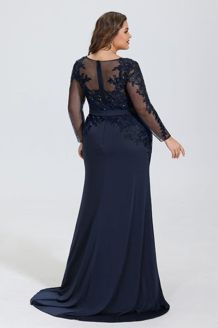 Robe Manche Longue Soirée Marine Élegante - gallery 7