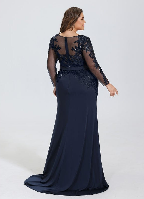 Robe Manche Longue Soirée Marine Élegante - gallery 7