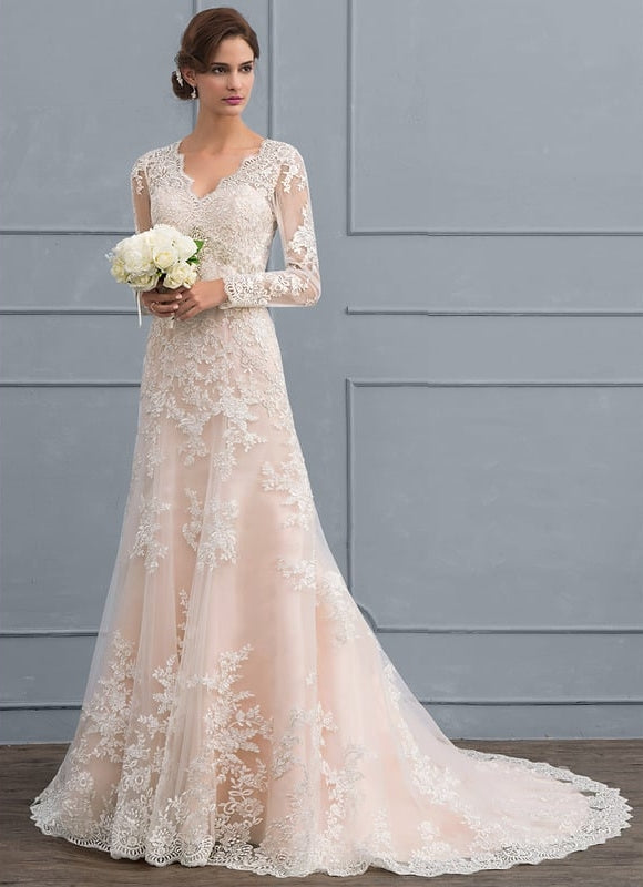 Robe Manche Longue Sirène Tulle Floral - gallery 1