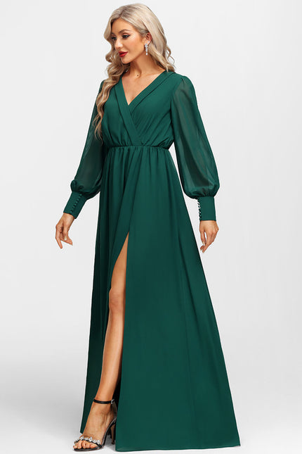 Robe Manche Longue Évasée Vert Émeraude - gallery 4
