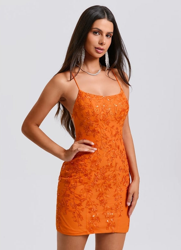 Robe Manche Longue Courte Brodée Orange - gallery 3