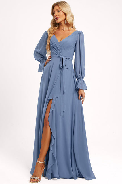 Robe Manche Longue Longue Rose Volants - gallery 5