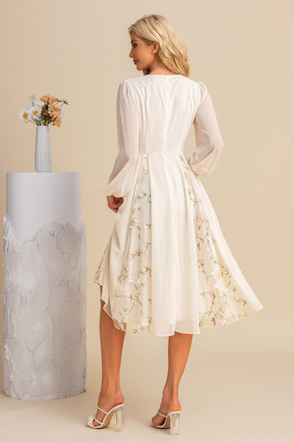 Robe Manche Longue Midi Florale Élégante - gallery 1