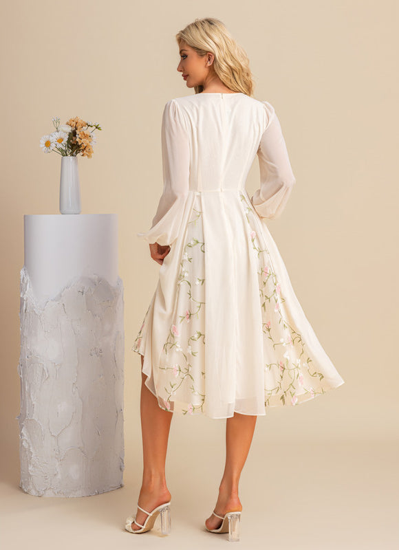 Robe Manche Longue Midi Florale Élégante - gallery 1