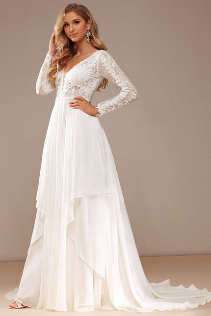 Robe Manche Longue Traîne Vaporeuse