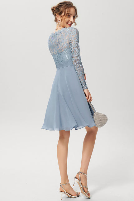 Robe Manche Longue Dentelle Bleu Clair - gallery 3