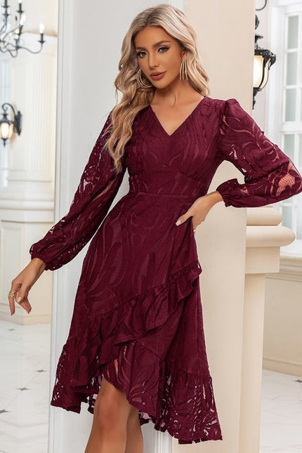 Robe Manche Longue Midi Dentelle Marine - gallery 6