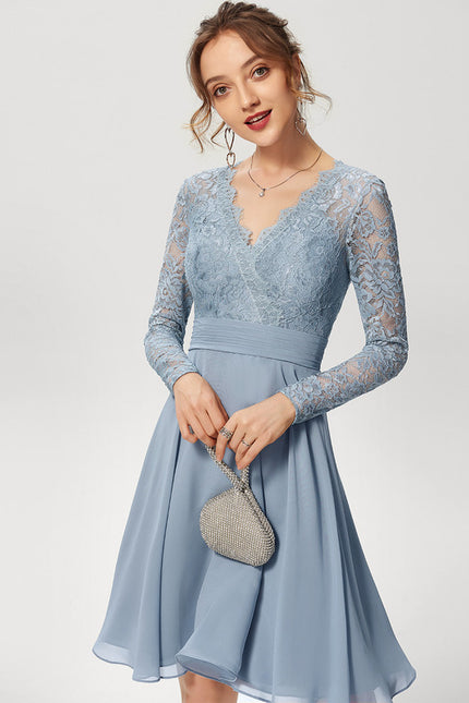 Robe Manche Longue Dentelle Bleu Clair - gallery 1