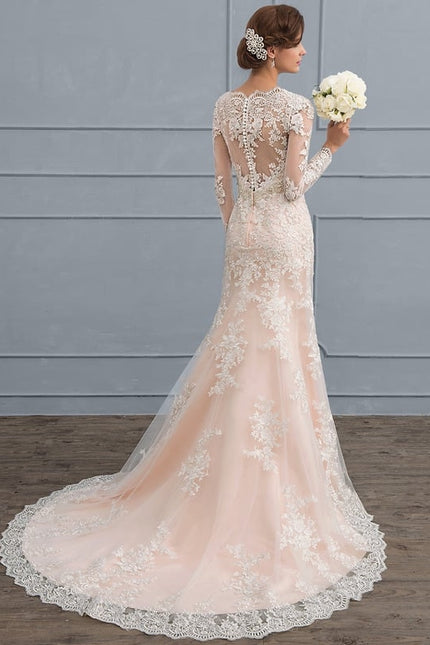 Robe Manche Longue Sirène Tulle Floral - gallery 3