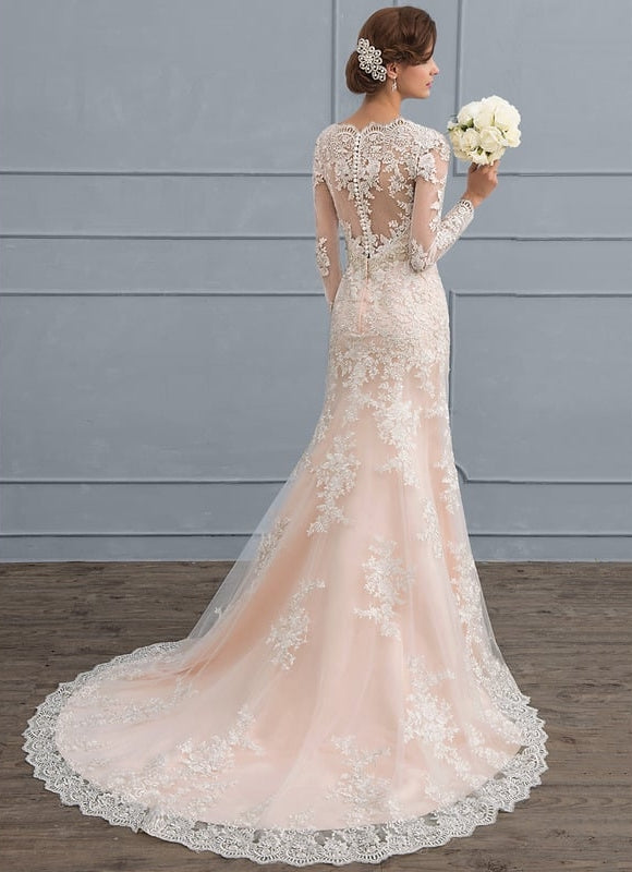 Robe Manche Longue Sirène Tulle Floral - gallery 3
