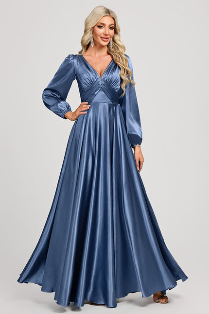 Robe Demoiselle D'Honneur Satin Manche Longue