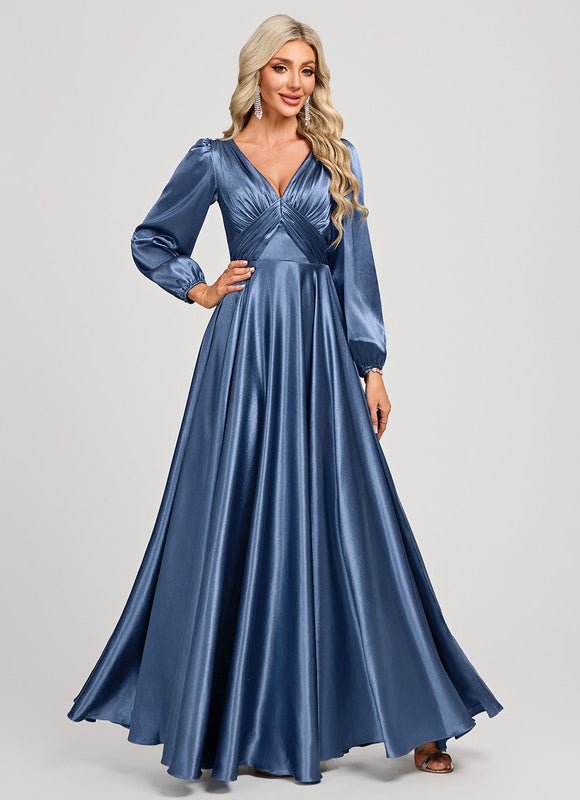 Robe Demoiselle D'Honneur Satin Manche Longue
