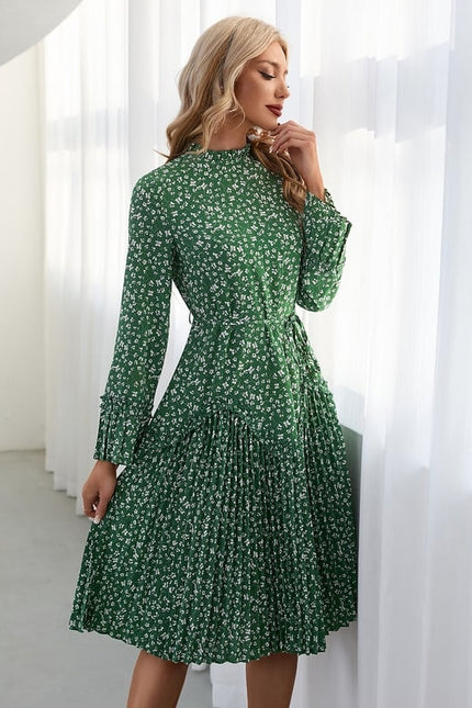 Robe Manche Longue Midi Verte Fleuri - gallery 6