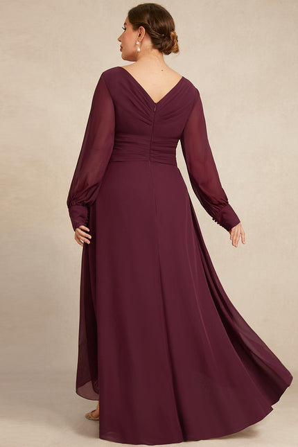 Robe Manche Longue Asymétrique Bordeaux - gallery 8