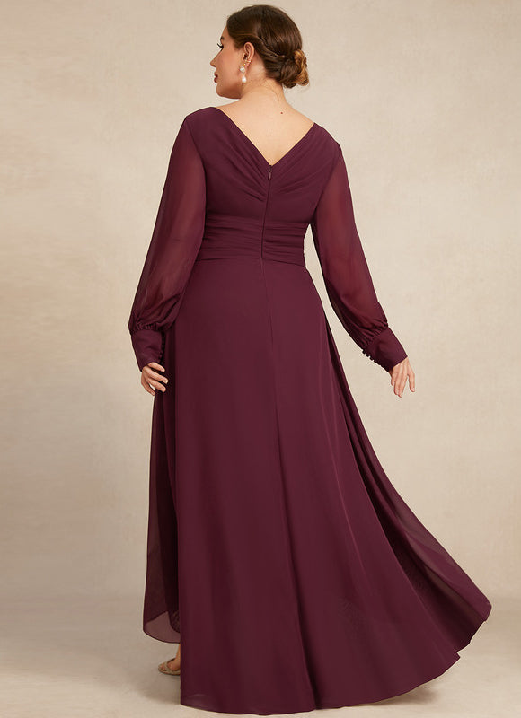 Robe Manche Longue Asymétrique Bordeaux - gallery 8