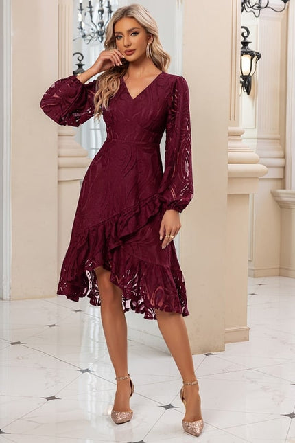 Robe Manche Longue Midi Dentelle Marine - gallery 8