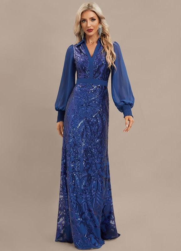 Robe Manche Longue Bleu Scintillante - gallery 2
