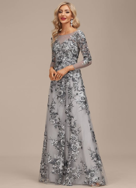 Robe Manche Longue Grise Florale - gallery 2