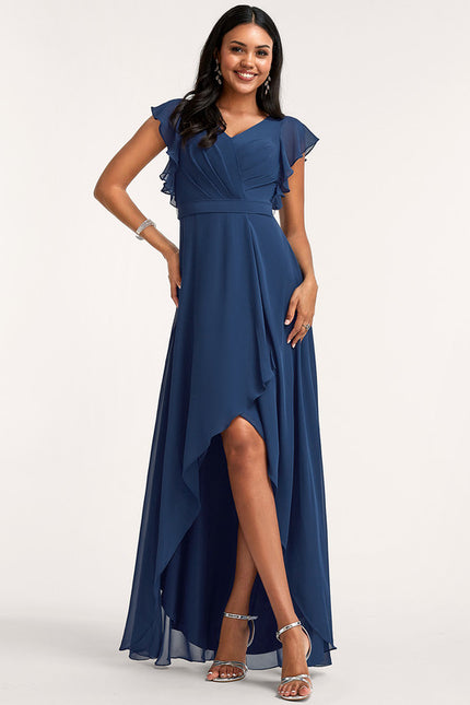 Robe Manche Longue Fluide Marine Volants - gallery 2