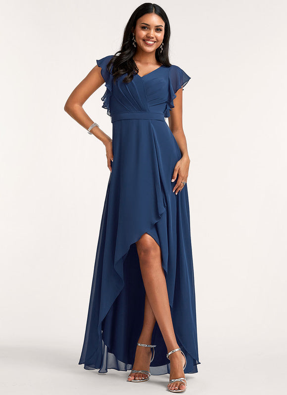 Robe Manche Longue Fluide Marine Volants - gallery 2