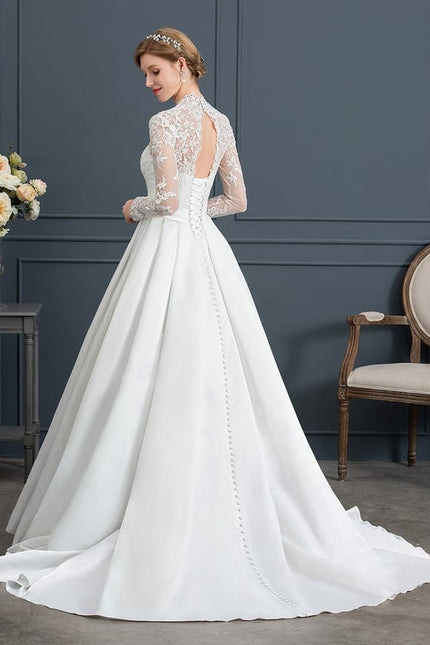 Robe Longue Blanche Manche Bouffante - gallery 3