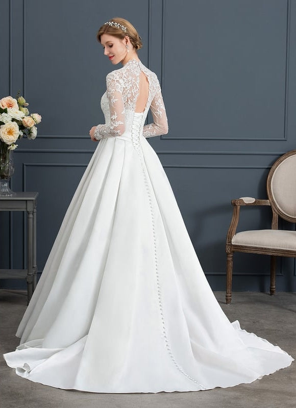 Robe Longue Blanche Manche Bouffante - gallery 3