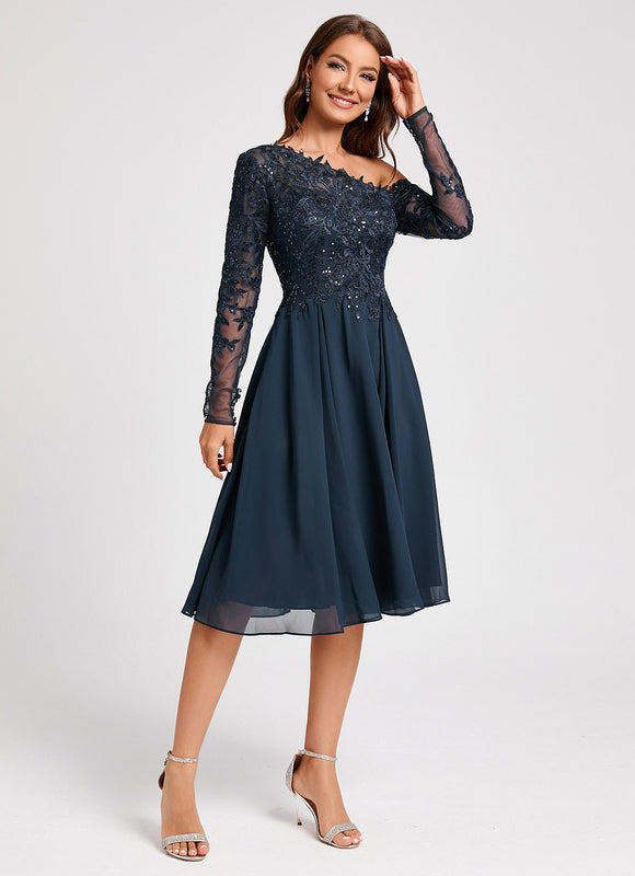 Robe Manche Longue Asymétrique Dentelle