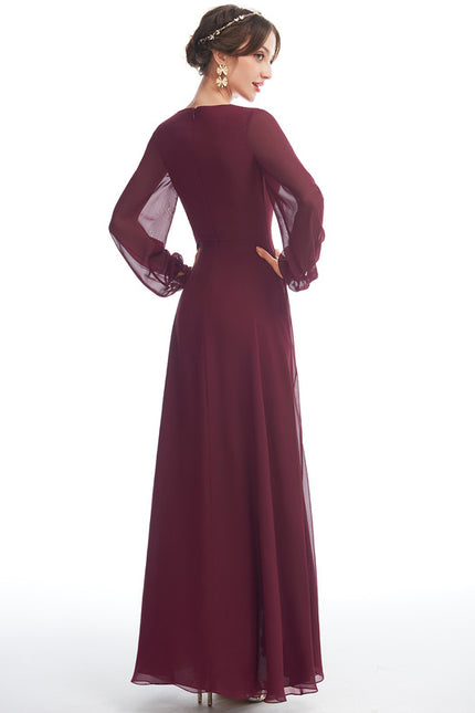Robe Manche Longue Fluide Marine Volants - gallery 4