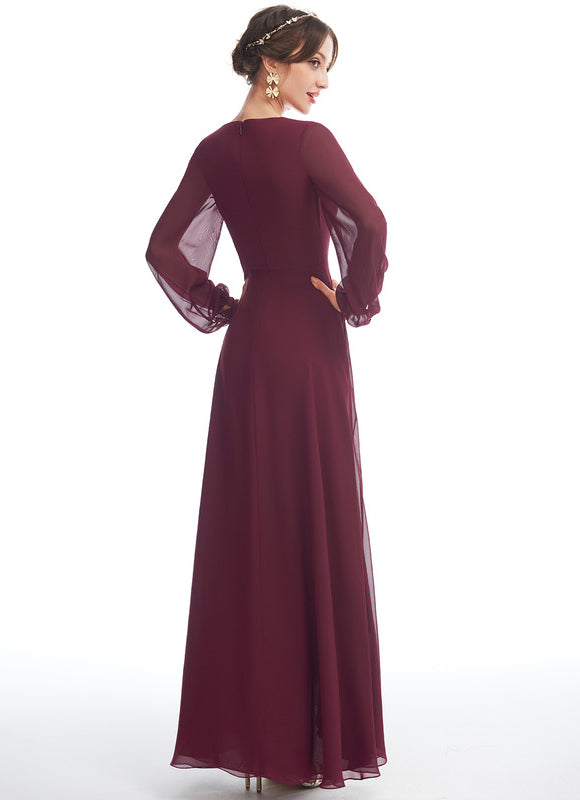 Robe Manche Longue Fluide Marine Volants - gallery 4