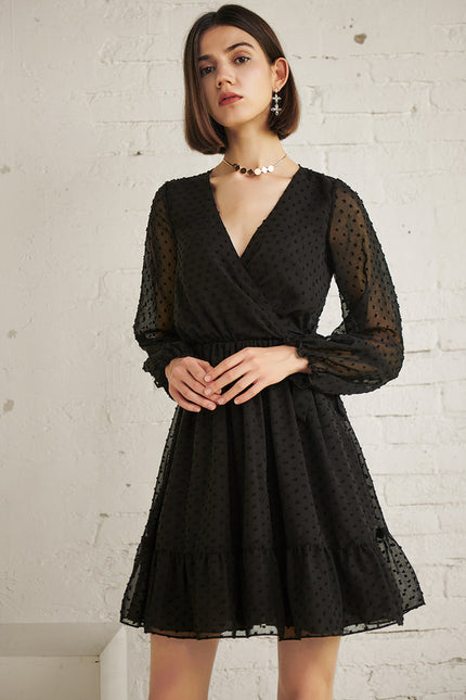 Robe Noire Evasee Manches Longues - gallery 3