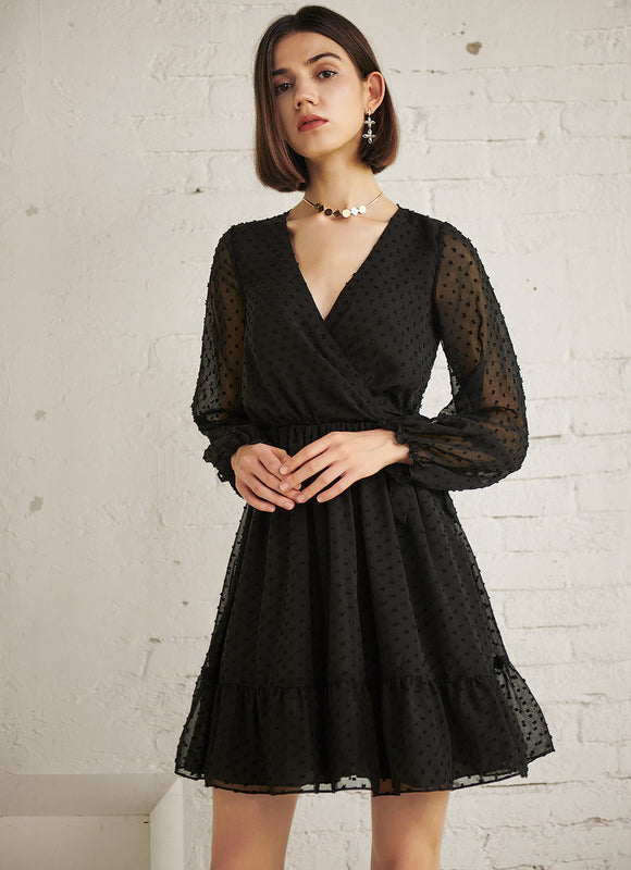 Robe Noire Evasee Manches Longues - gallery 3