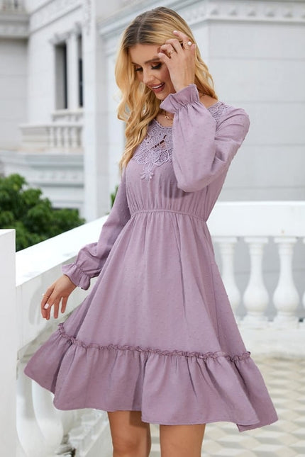 Robe Manche Longue Lilas À Volants - gallery 2